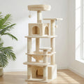 Arbre à chat beige multi-niveaux à hamac large