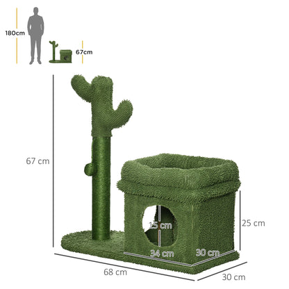 Schéma des dimensions de l'arbre à chat cactus chenille vert : 67 cm de hauteur et 68 cm de largeur