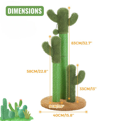 Schéma des dimensions de l'arbre à chat cactus avec hauteurs 83 cm, 58 cm et base de 40 cm