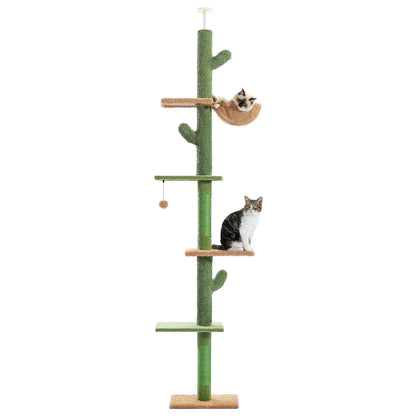 Vue produit de l'arbre à chat cactus sol plafond sur fond neutre avec chat sur une plateforme