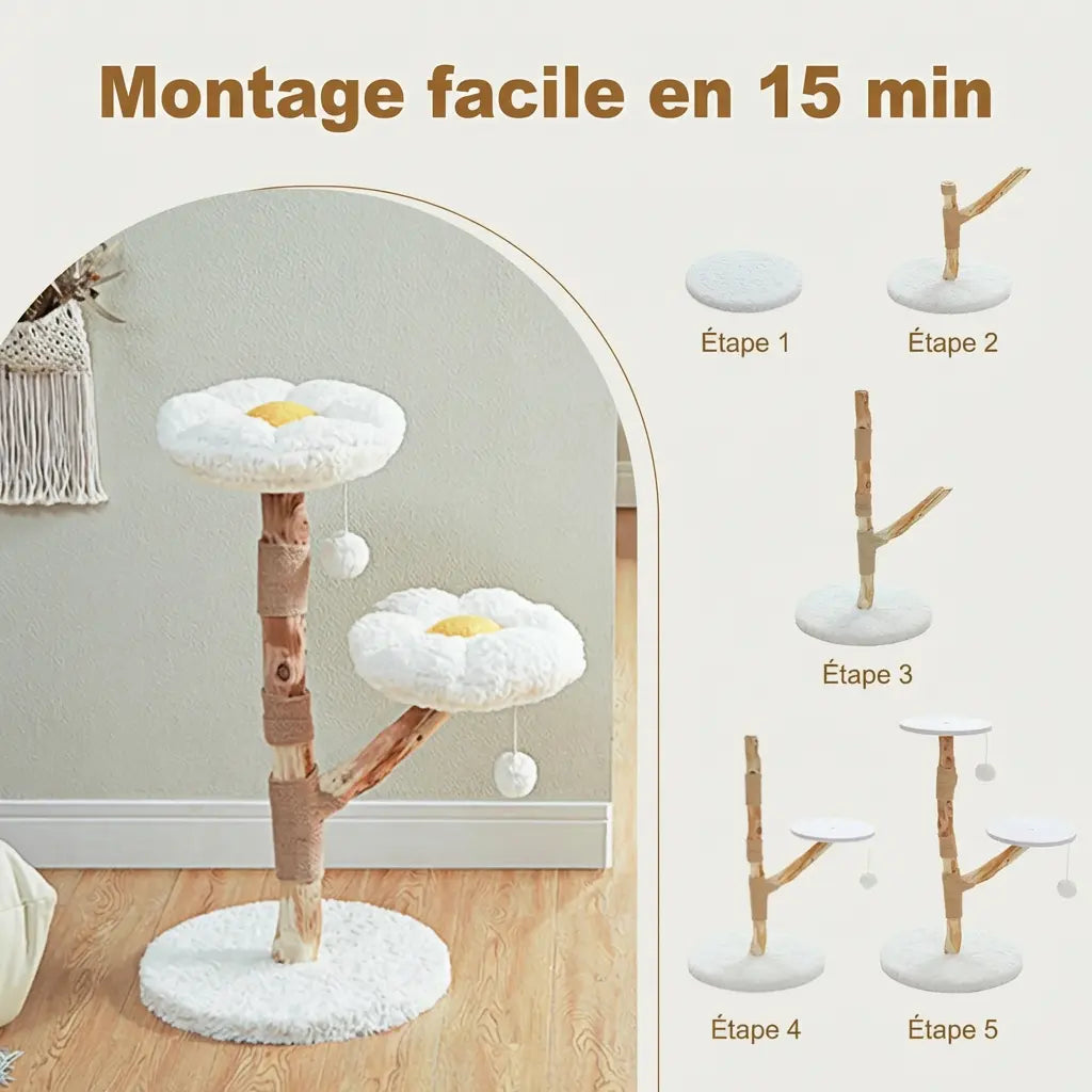 Guide de montage en 5 étapes de l'arbre à chat fleur blanc assemblé en 15 minutes