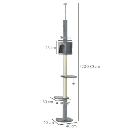 Schéma dimensions arbre à chat fixation plafond de 220 à 280 cm de hauteur