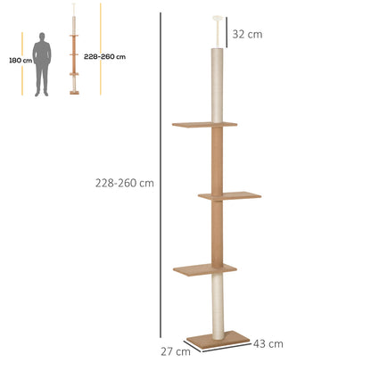 Schéma technique dimensions arbre à chat fixation plafond de 228 à 260 cm