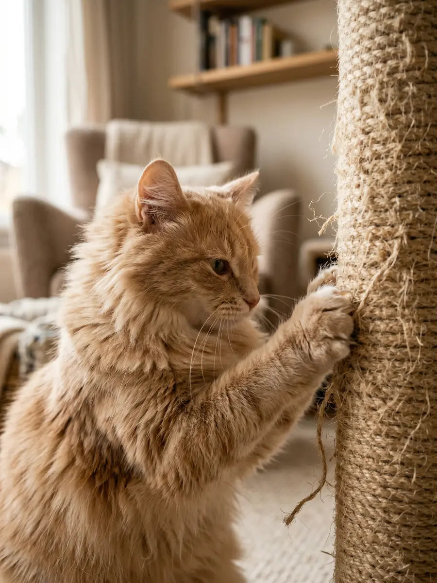 Chat utilisant son arbre à chat